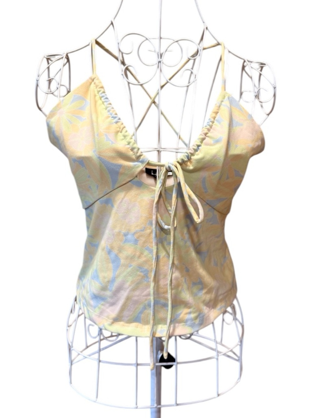 Nicole Miller Pastel Floral Halter Crop Top Deep V Tie Front Size M - Picture 5 of 10